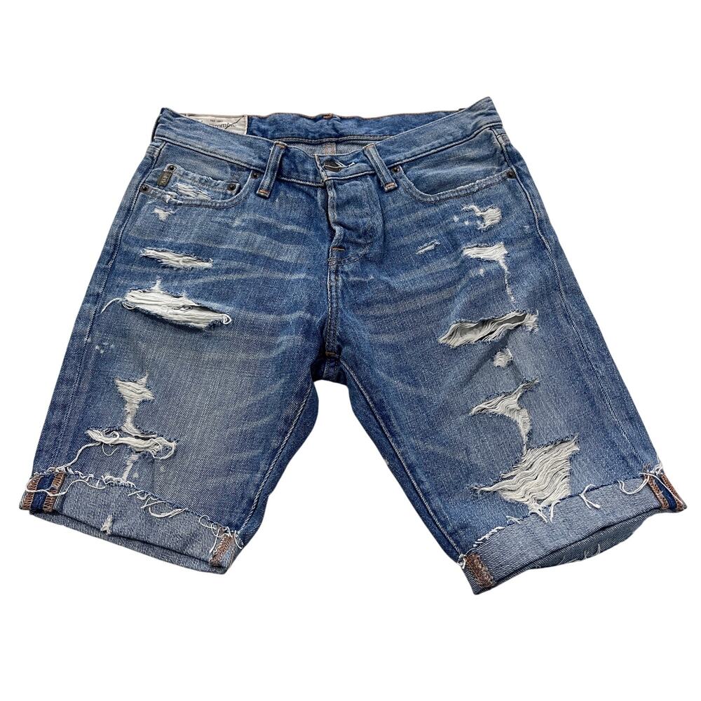 ABERCROMBIE & FITCH Mens Distressed Ripped Bermuda Denim Shorts 28
